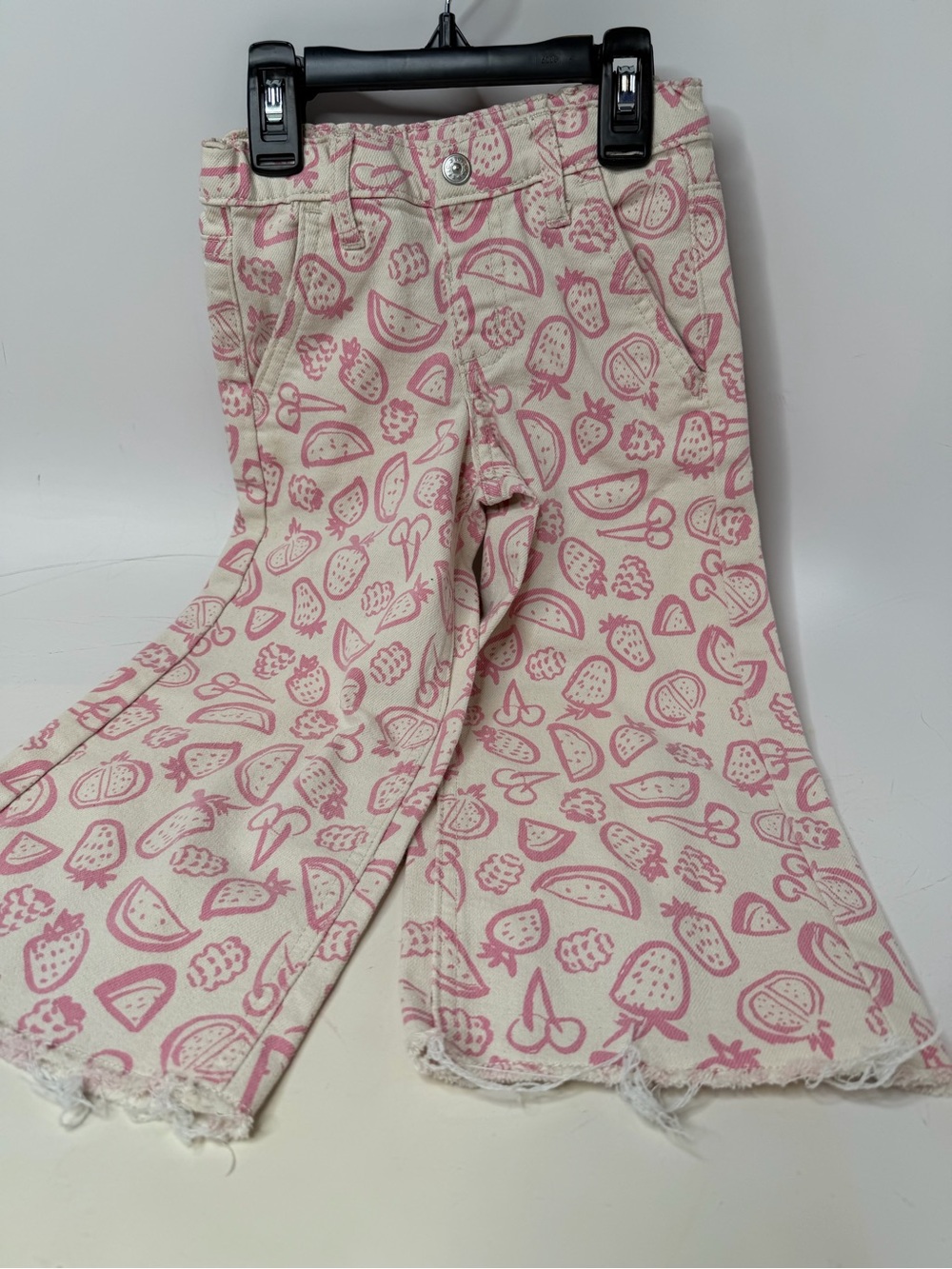 Kids Cream and Pink Fruit-Print Wide Leg Jeans